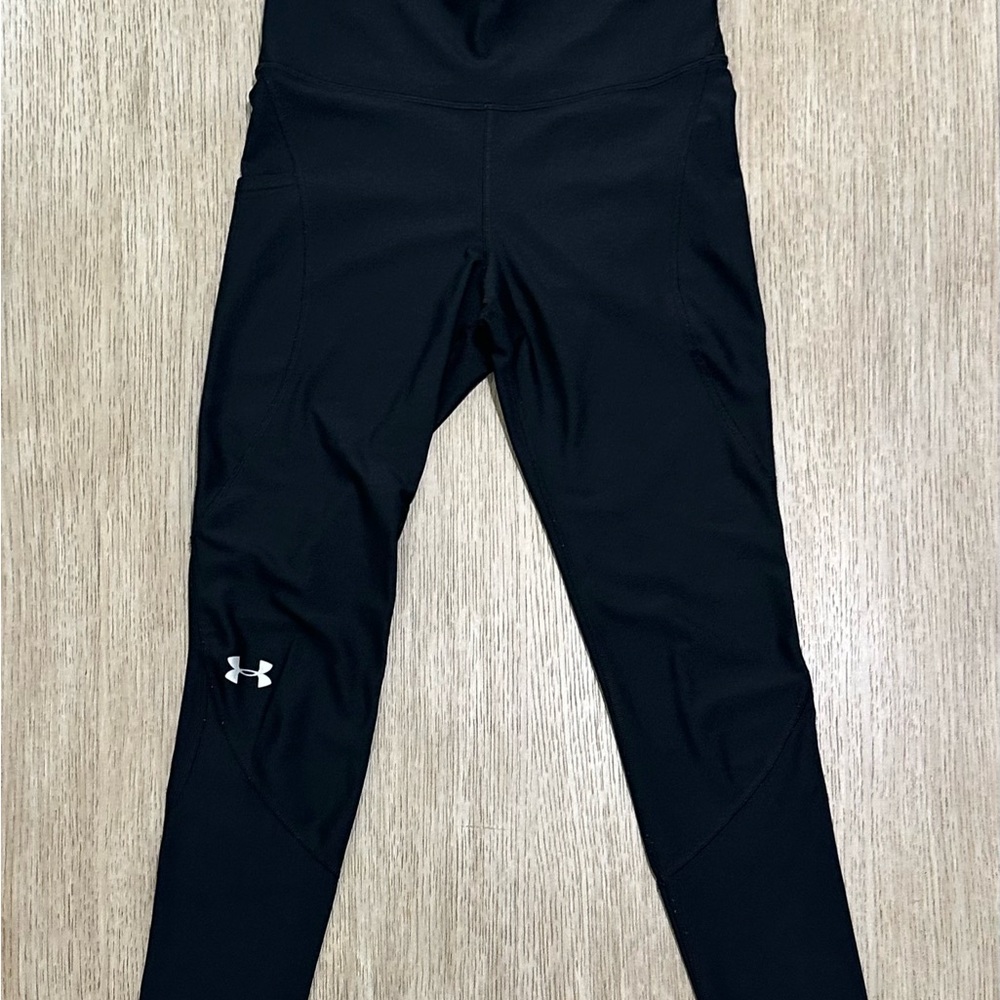 Under Armour Adult Medium Black Compression Leggings with White Logo (cropped)